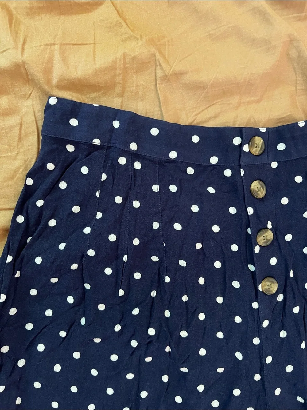 American Eagle Outfitters Navy with White Polka Dot Wide-Leg Pants